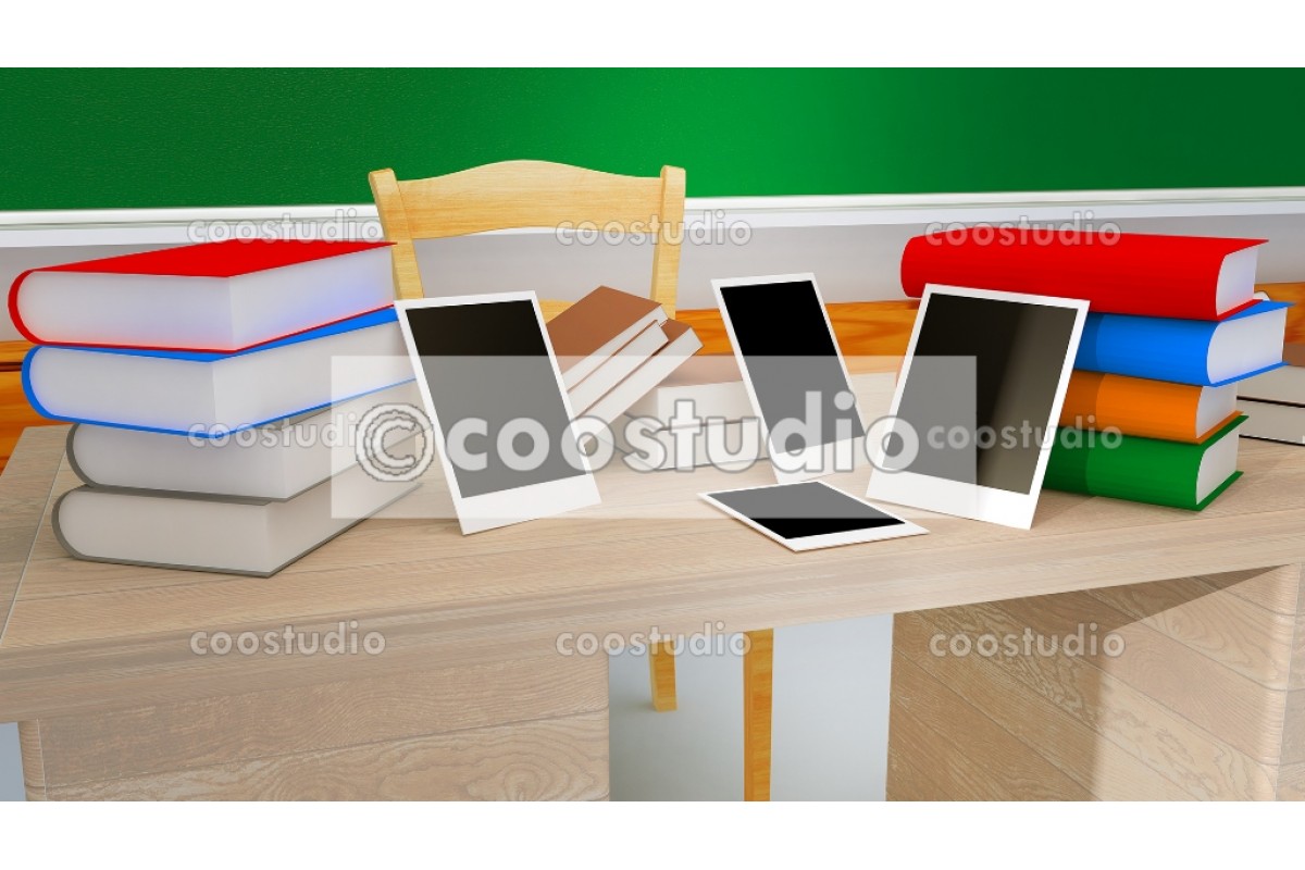 3D Rendering classroom taple with books 20
