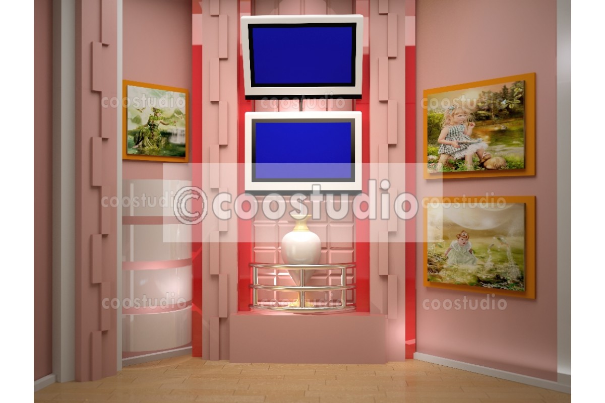 small room studio tv with two blue  screen  background 5