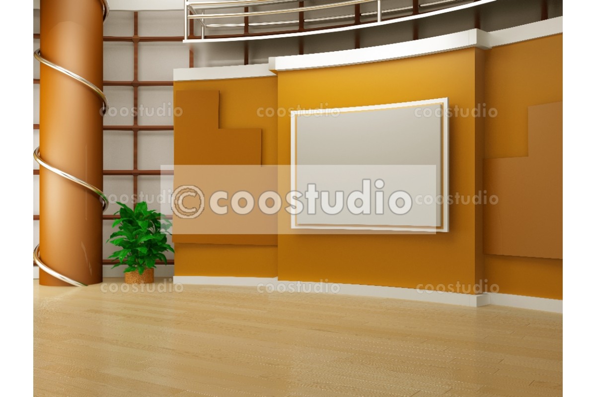 virtual set with screen on orange wall 14